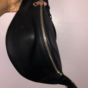 black faux leather fanny pack